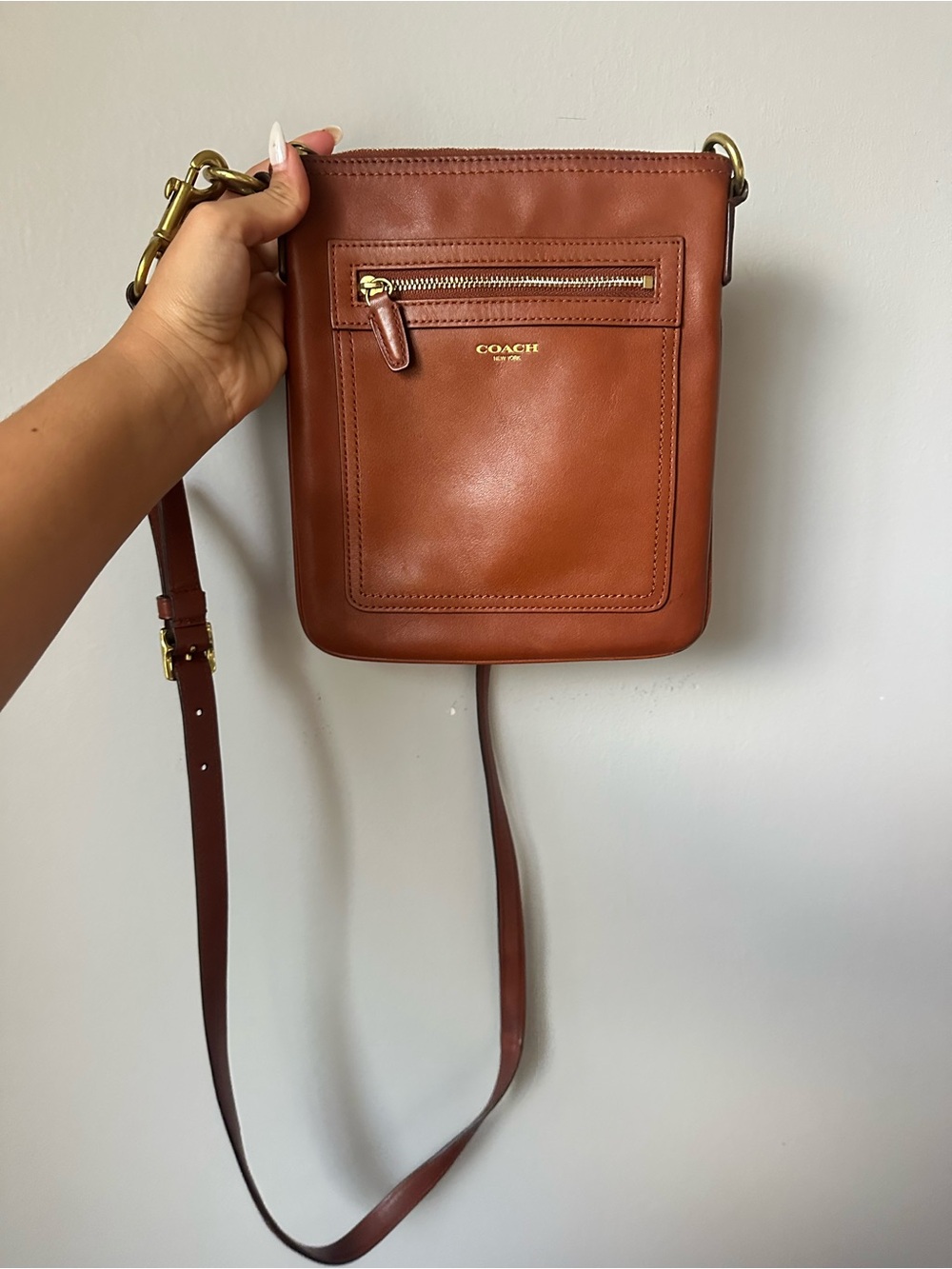 Coach Chestnut Leather Crossbody with Gold Hardware